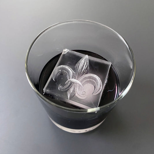 Fleur de Lis Ice mold.  Produces a 2 x 2 x 2.1 inch ice cube