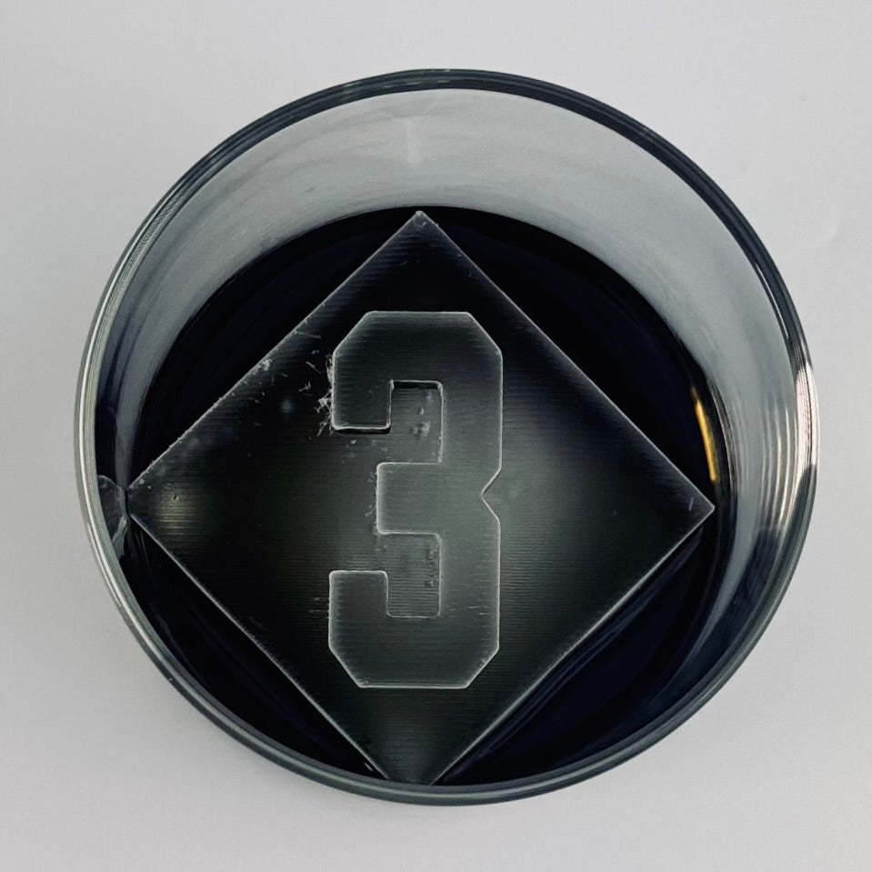 ice cube  with number '3' on a white background